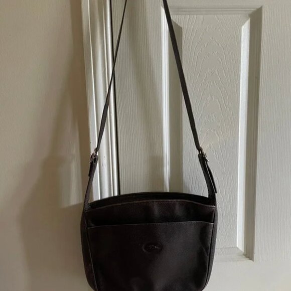 Longchamp Dark Brown Pebbled Leather Handbag with Gold Accents - Picture 2 of 8